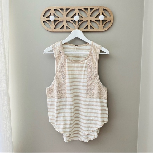 Free People Striped Tank Top Cream Sz Small - Picture 1 of 13